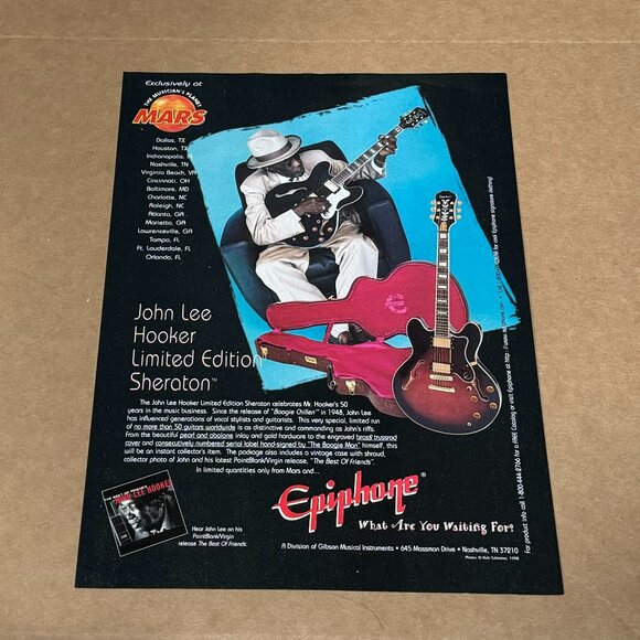 John Lee Hooker - Limited Edition Sheraton - Epiphone Guitars - 1998 Print Ad - Picture 1 of 1